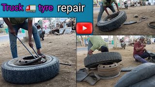 how to open single churi . how to repair truck tyre puncher kaise single churi kaise fitting kare