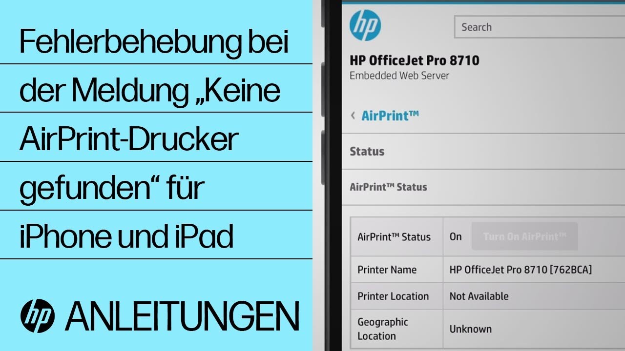 Fehlerbehebung bei der Meldung „Keine AirPrint-Drucker gefunden“ für iPhone und iPad | @HPSupport