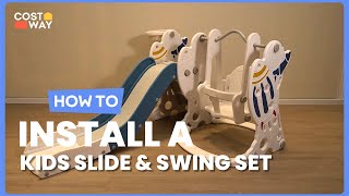 How to Install the 4-in-1 Kids Slide and Swing Set | 87412395 #costway #howto