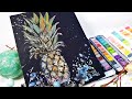 Easy Loose Pineapple Watercolor - Metallic Watercolor on Black Paper