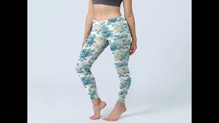 BUDDHA STONES GREEN WHITE FLOWER GYM LEGGINGS WOMEN'S YOGA PANTS