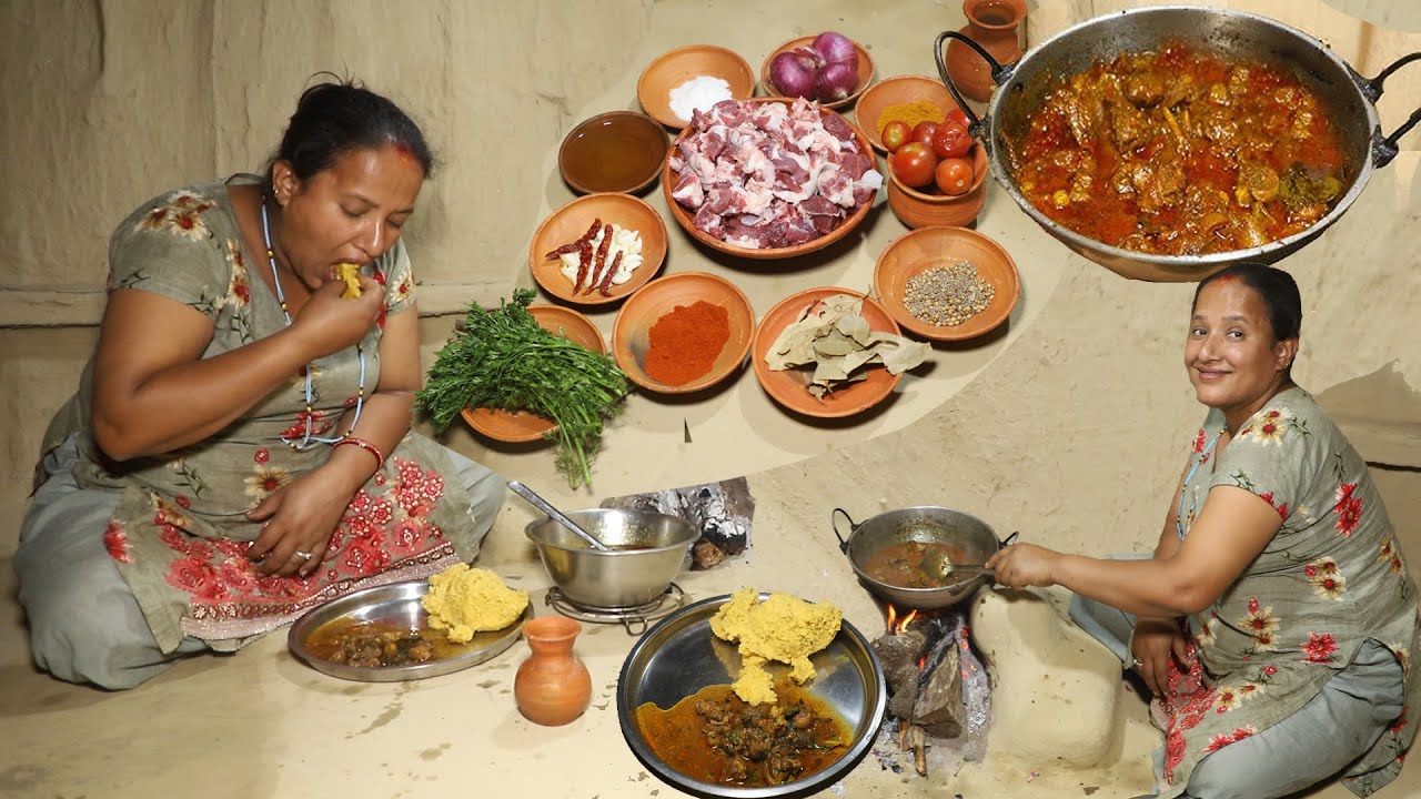 Mutton & Dhido Recipe In Nepali Nepali Traditional Food Maize Rice
