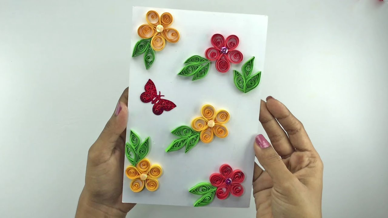 DIY Greeting Card | Paper Quilling | Flower Hand Works | Birthday Card| Paper Crafts|Handmade Craft