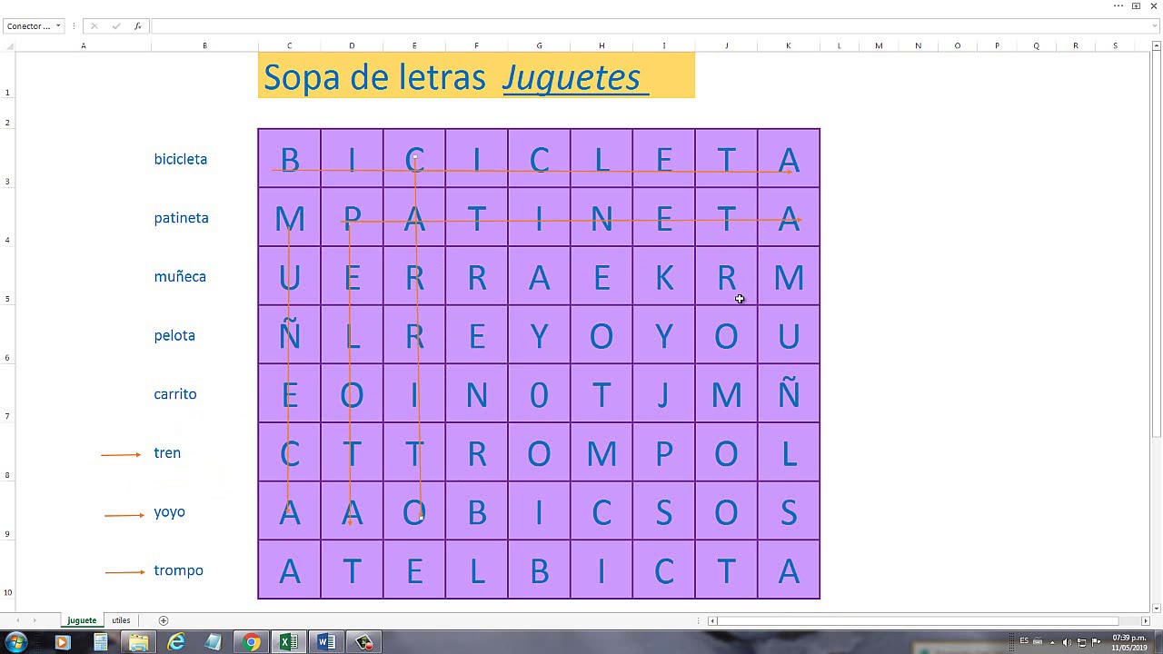 Sopa de letras JUGUETES - YouTube