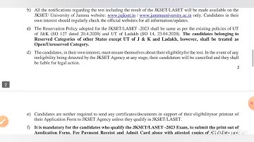 J&K State Eligibility Test-2023 JKSET/LASET- 2023