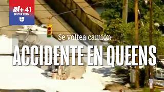Alerta local Camion repleto de gasolina se voltea en Queens Noticiero 12 PM
