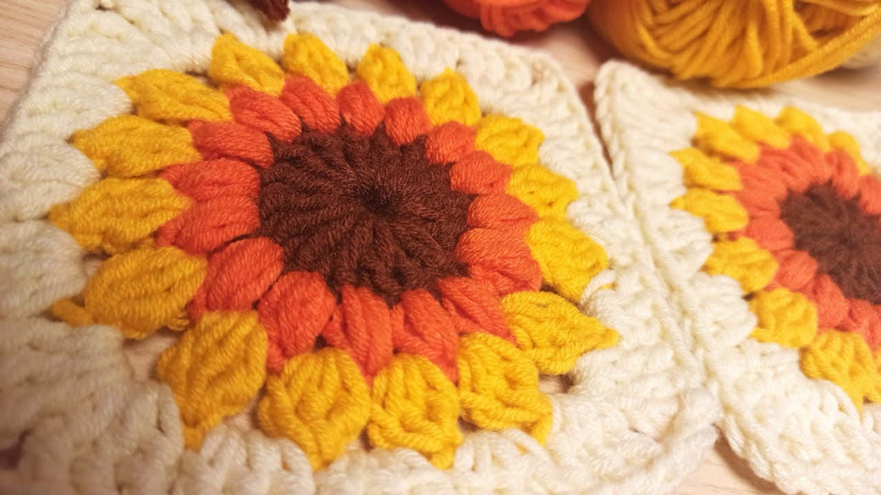 crochet sunburst sunflower granny square |tutorial - YouTube