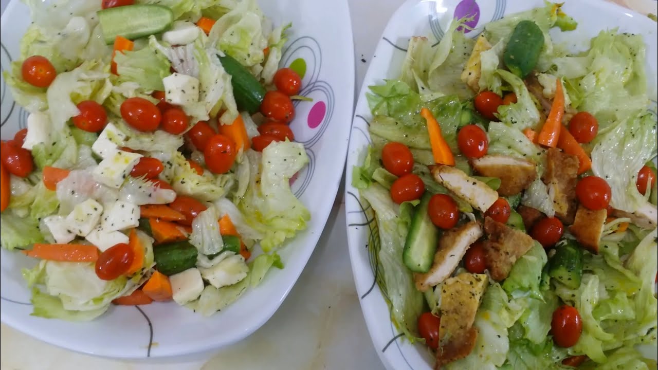 سلطة سيزر والسلطة اليونانية في فيديو واحد وبأسهل طريقة ♥️