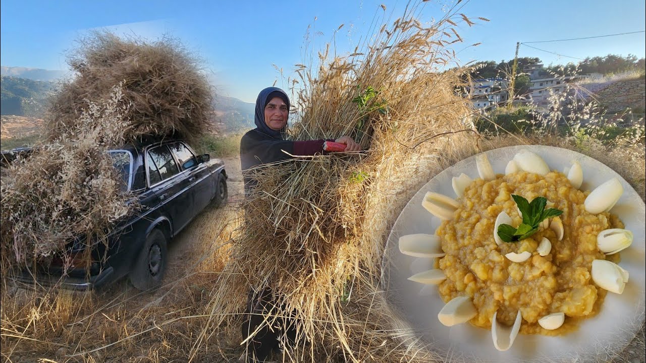 الخبيصة اللبنانية على اصولها على الحطب🔥وحصاد القمح بالطريقة التقليدية😍روتين ريفي رائع!!