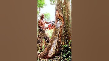 Cutting Down a Giant Tree Deep in the Jungle! #lumberjack#treecutting#woodworking#chainsaw
