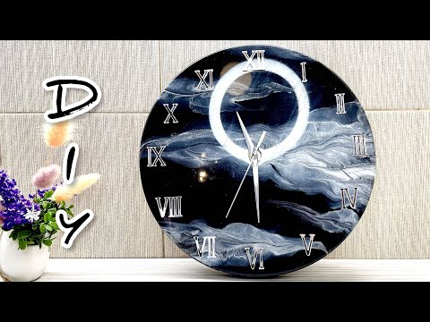 видео: Часы из эпоксидной смолы 30 см. Черный с серебром. Смола Арт.