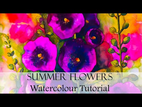 Bold Colors and Techniques Watercolor Painting Tutorial - Summer Hollyhocks video