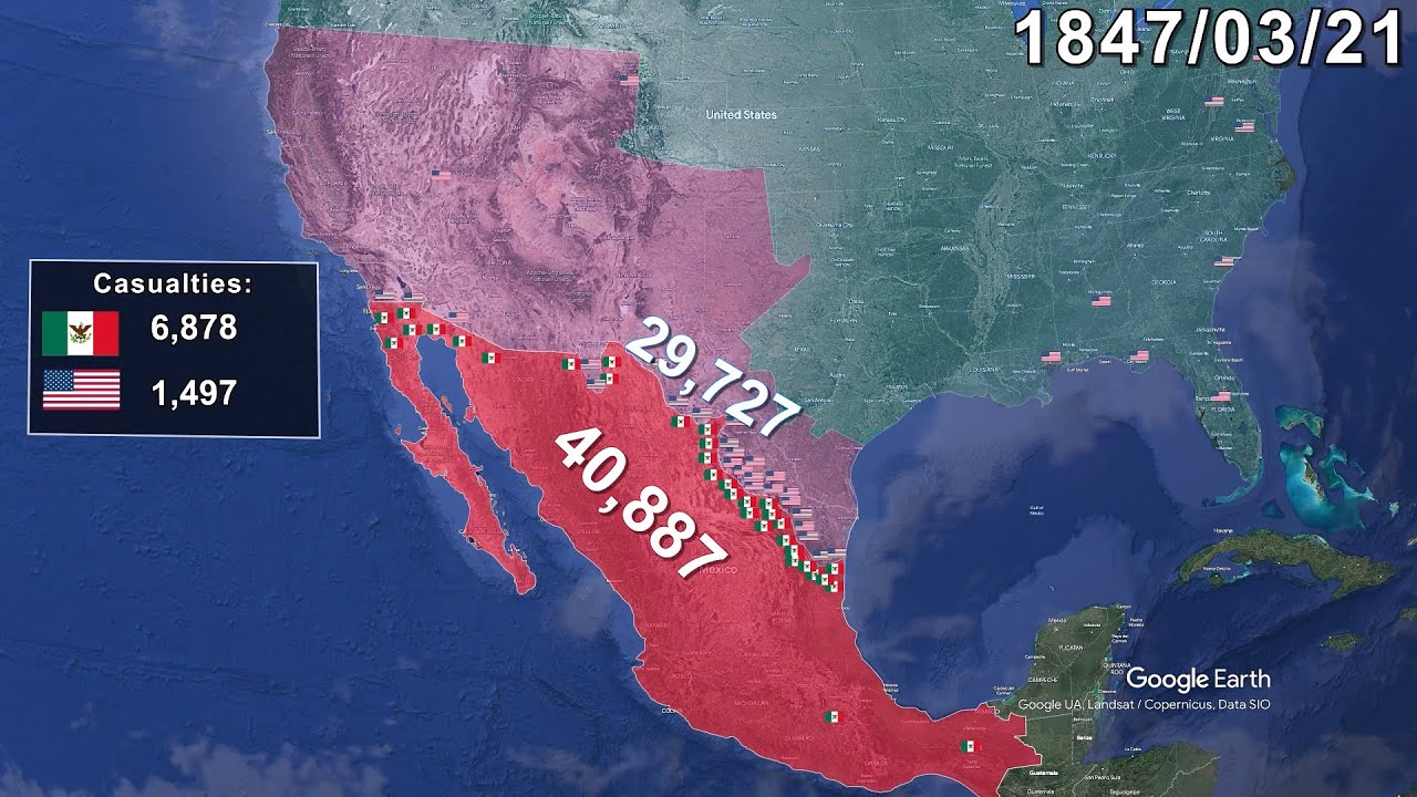 The Mexican-American War in 1 minute using Google Earth - YouTube