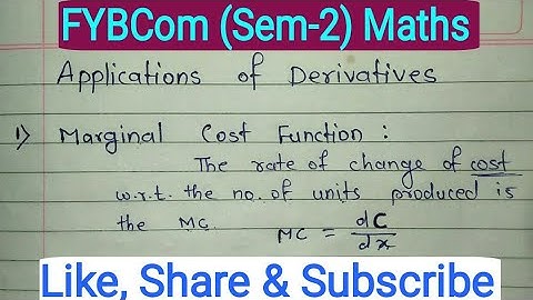 Part-6 Applications of Derivatives (MC, MAC, MR) | FYBCom (Sem-2) Maths by Prof. Ramesh