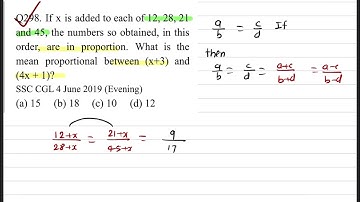 If x is added to each of 12 28 21 and 45 the numbers so obtained in this arder are in proportion