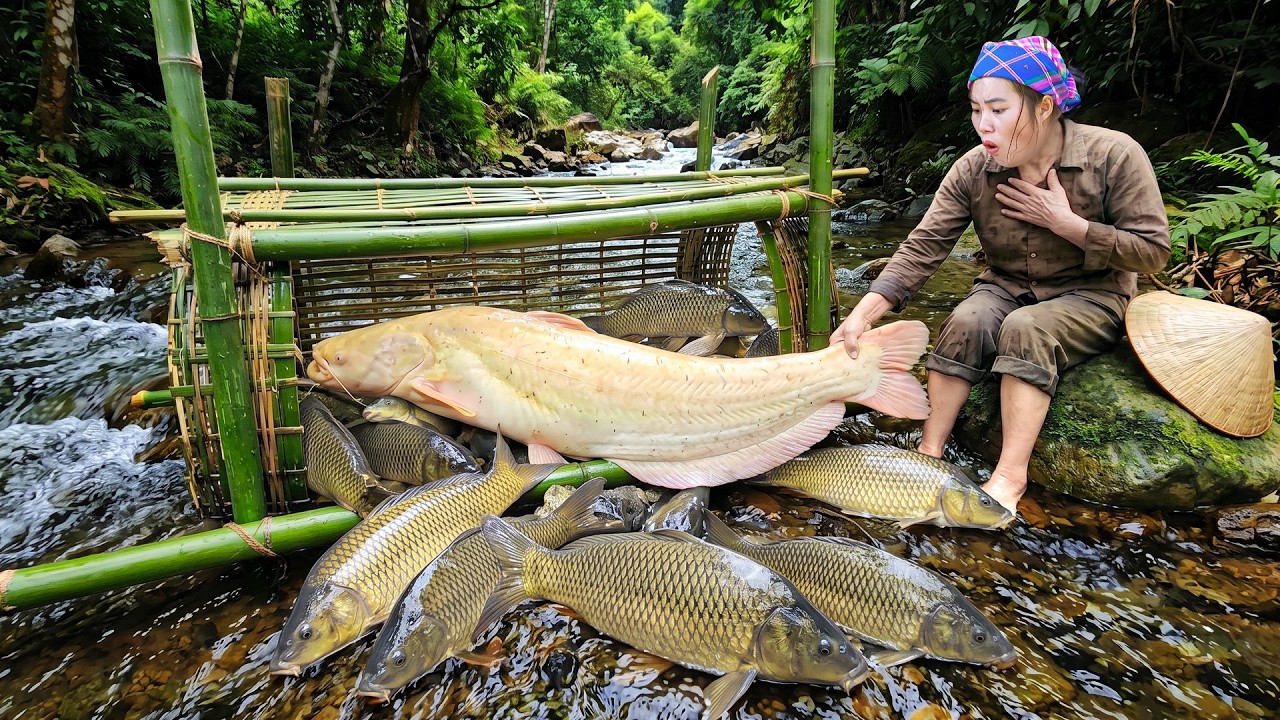 Draining a Natural Pond to Catch Fish | Selling at Market and Cooking ...
