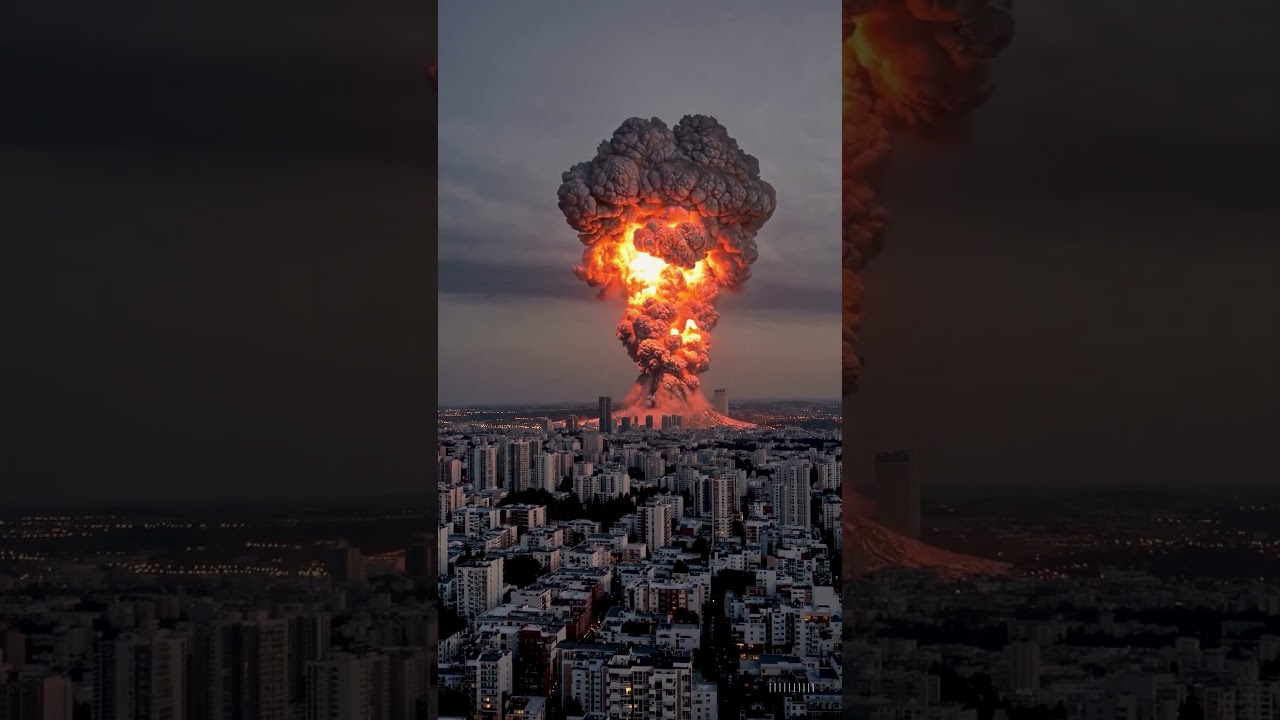 Volcano eruption near city