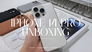 iPhone 14 Pro Silver aesthetic unboxing + accessories + camera test | ASMR