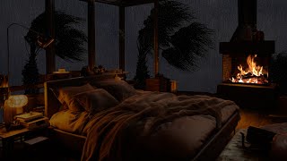 Relaxing Rain with Cozy Fire Sounds for Sleep - Fall Asleep Fast - Deep Rain Sounds for Relaxation