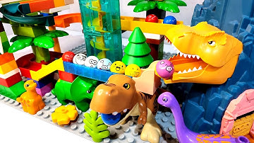 Satisfying Building Blocks Marble Run ASMR Dinosaurs and Elevator course