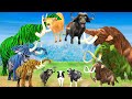 Zombie Tiger Elephant vs Giant Buffalos Fight Cow cartoon Saved By Woolly Mammoth Animal Fights