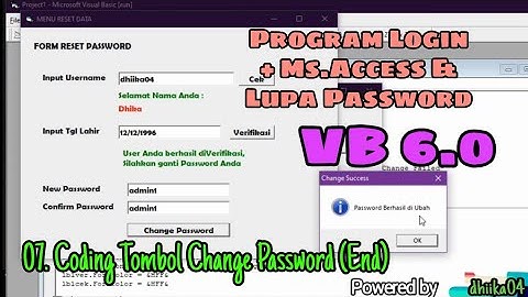 VB6 | 07 (End) Membuat Login Database Access & Lupa Password - Coding Tombol Change Password