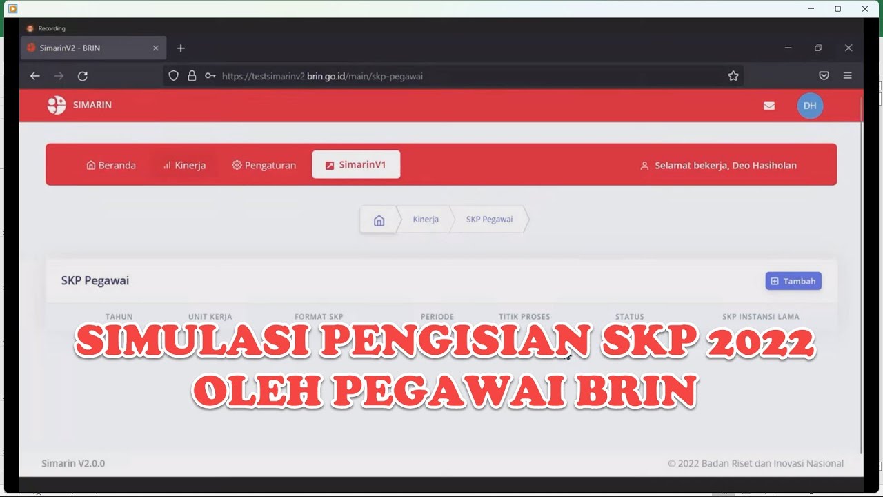 Simulasi Pengisian SKP 2022 Pegawai, oleh BOSDM BRIN (mas DEO) 