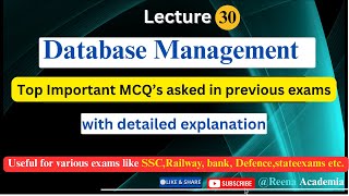 Top Most Important previous years MCQ&#39;s asked in various exams on Database Concepts | #databaseMCQ |