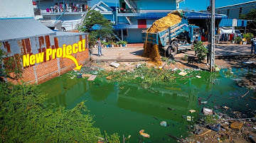 Start Incredible New Project! Landfill Delete Garbage Toxic Water Pond By Dozer D20P & 5Ton Truck