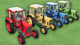 TRANSPORT MINI COLORED TRACTORS &amp; GRASS WORK WITH TRUCKS! FS22