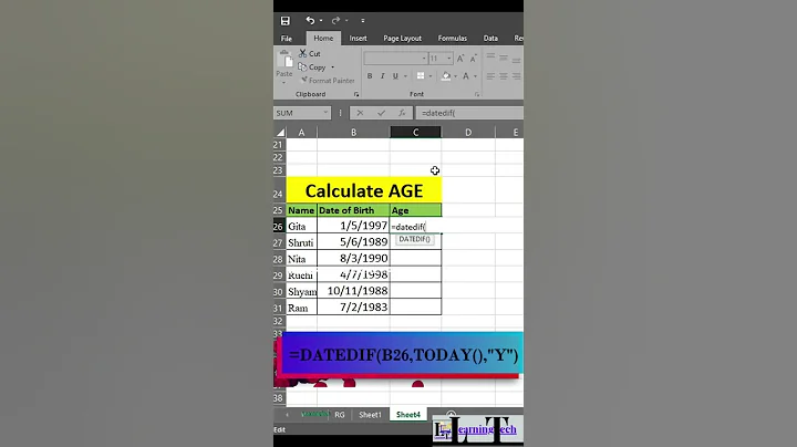 Calculate Age in Excel #shorts #exceltips #exceltricks #excelformula @learningtech1  #excelformulas