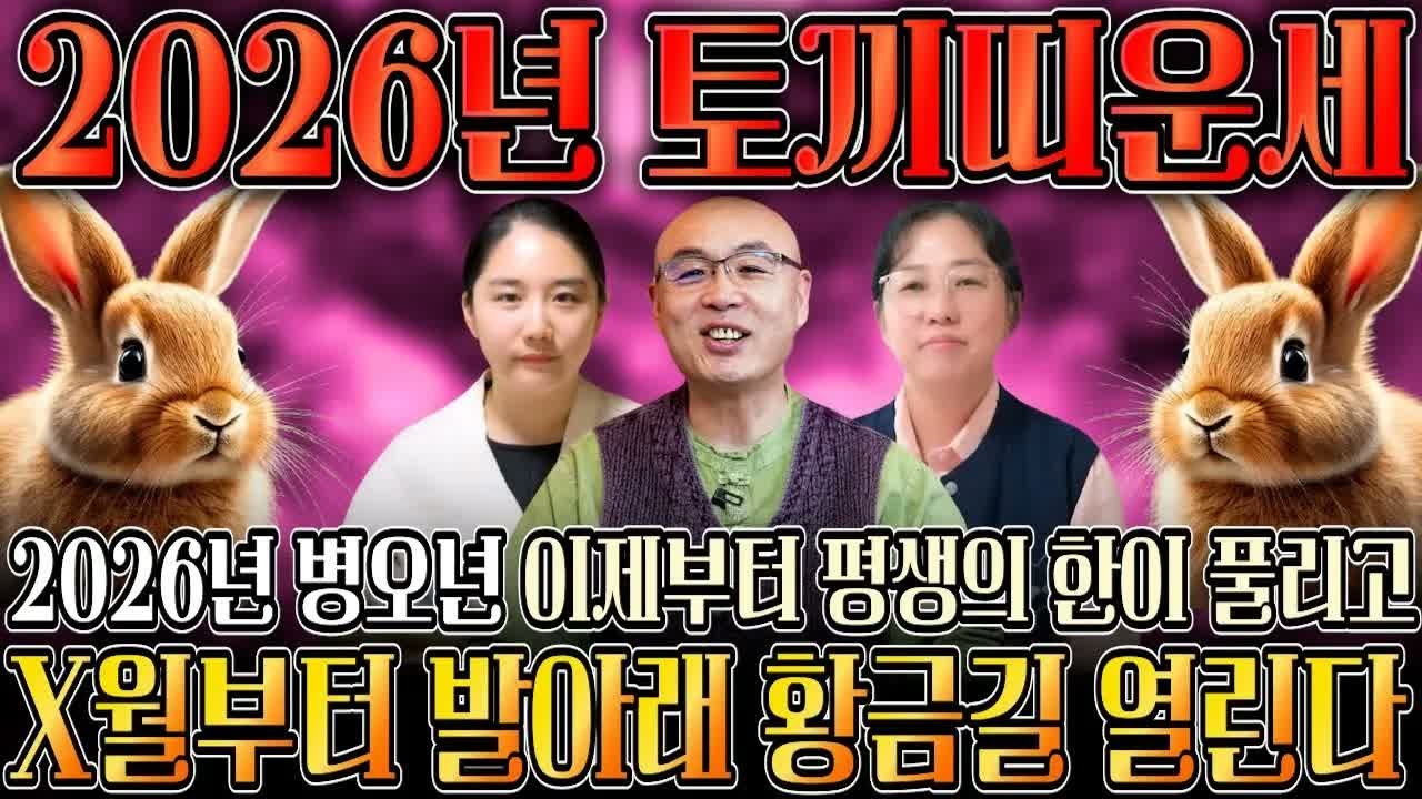 2026년 병오년 토끼띠 대박운세 하늘과 조상운이 열리며 금전·귀인 들어온다 99년생 87년생 75년생 63년생