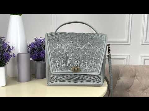 Шкіряна жіноча сумка Пейзаж менша з гербом, видео 1
