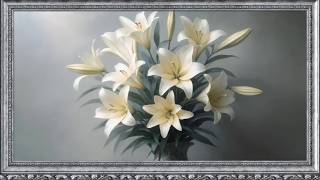 4K Luxury Framed Flower Art | Silver Gray Frame Relaxing Floral Wall Art Ambience #074 screenshot 4