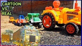 Jcb कार्टून ट्रक डंफर toys का जाम कैसे लगता है रियल vs toys कार्टून हिंदी में कार्टून देखो