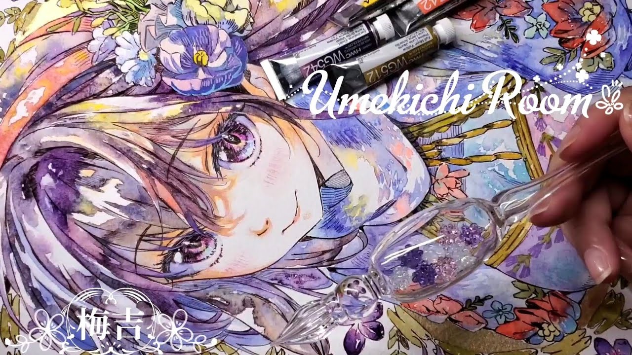 【アナログイラストメイキング】ガラスペン/透明水彩/分離色/村娘/微ASMR