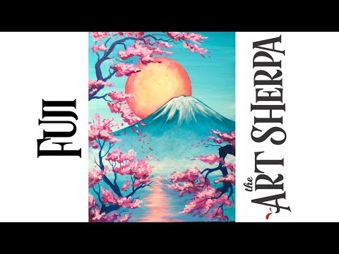 Mt Fuji How to paint with Acrylic on Canvas Cherry Blossom