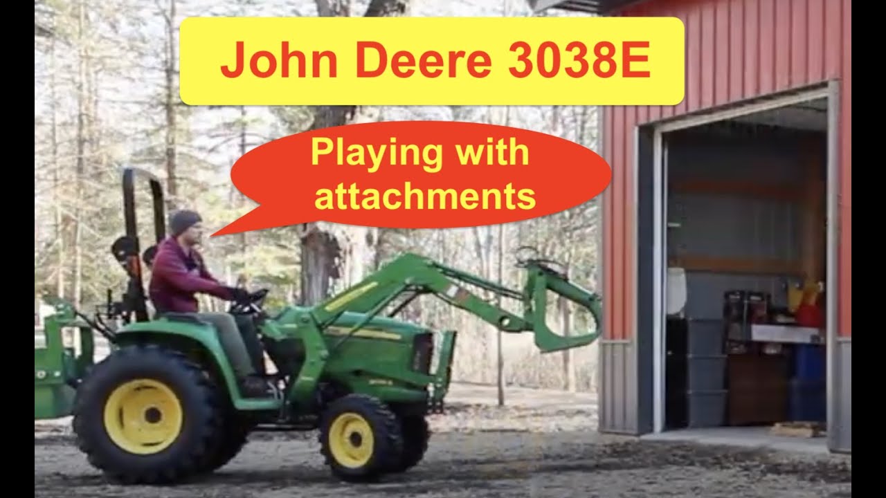John Deere 3038e Playing with attachments YouTube