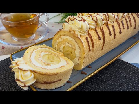 Eng oson va mazzali bananli rulet tort / Бисквитный рулет с бананом