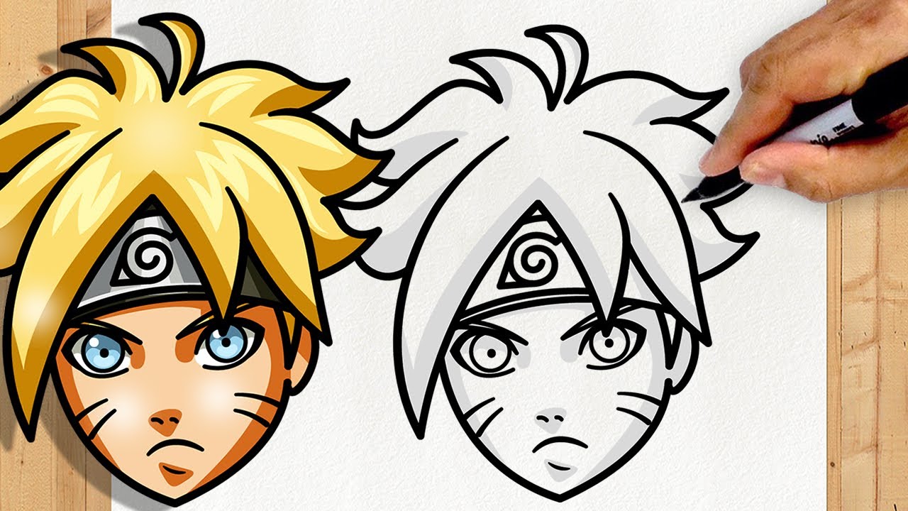 Esboço de anime fácil com lápis de carvão  como desenhar boruto metade do  rosto fácil passo a passo 