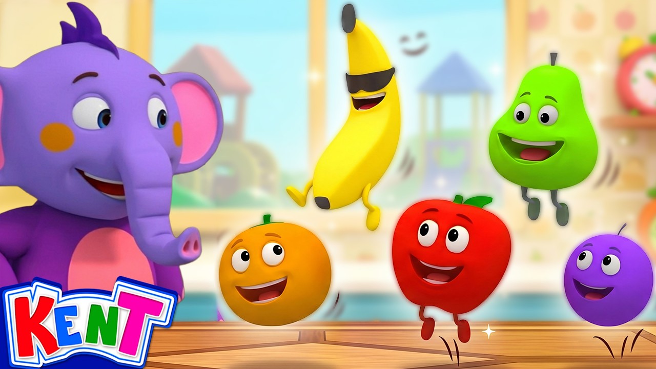 🍐 Five Cute Fruits Jumping On The Bed 🍎 + Kids Songs And  Nursery Rhymes | Kent The Elephant