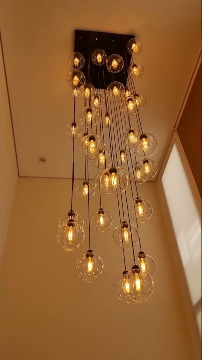 Lustre Pendente Sarvah 5 Globos Âmbar Conhaque Para Casas Pé Direito Duplo  e Alto