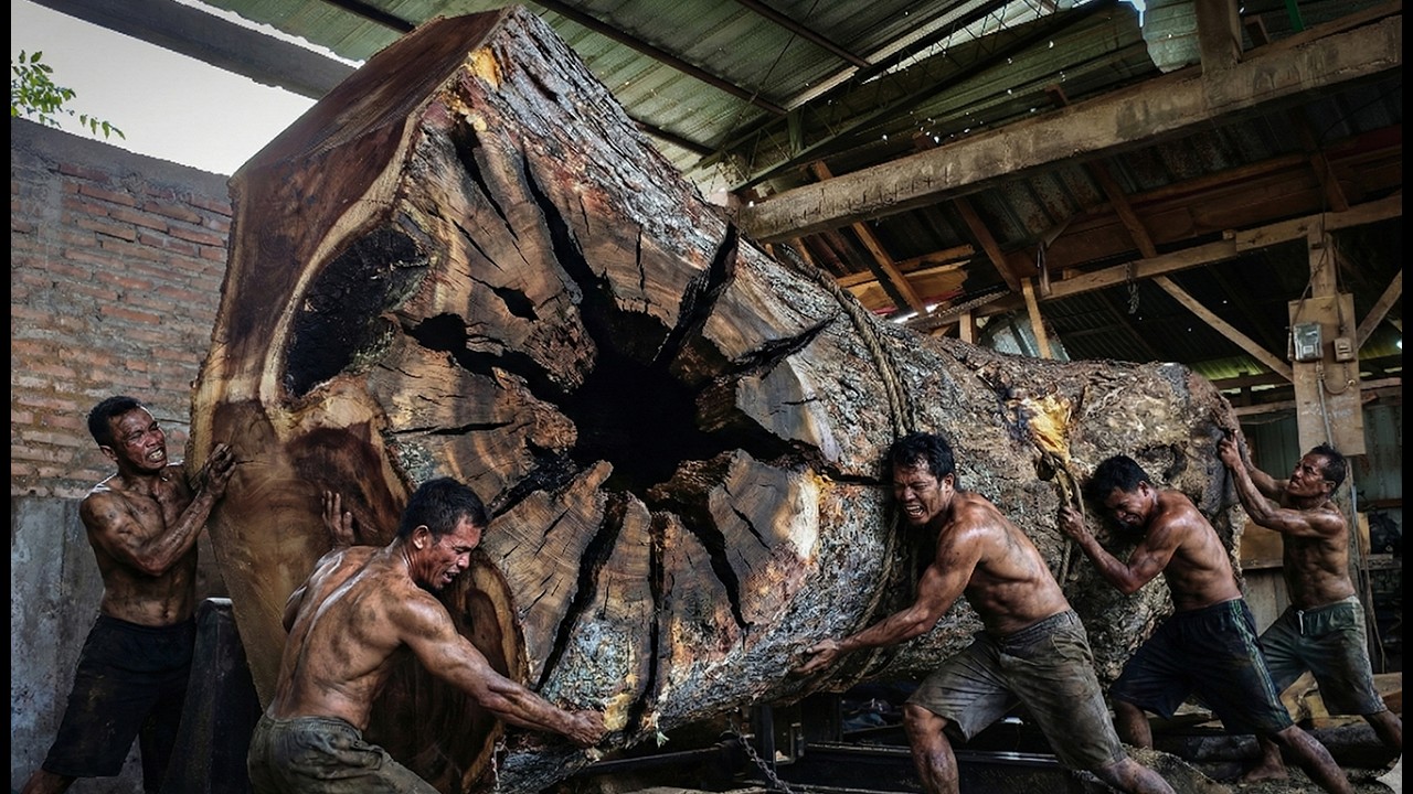 Unbelievable Grain Reveal! A 2 Meter Wide Elite Log Opens to Stunning Red Patterns