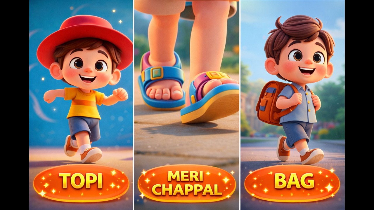 Hindi Nursery Rhymes 🎒👓👡 | Getting Ready Songs for Kids | टोपी, घड़ी, चश्मा, बैग, चप्पल के गाने