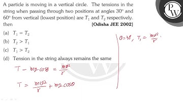 A particle is moving in a vertical circle. The tensions in the string when passing through two p...