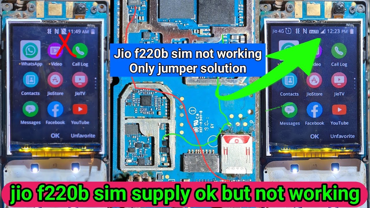Jio f220b insert sim solution Jio f220b sim jumper image Jio f220 sim ic jumper YouTube