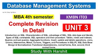 Unit 3 Database Management Systems Explained 🔥 | KMBN IT03 Semester 4 AKTU 2025 | Complete Revision