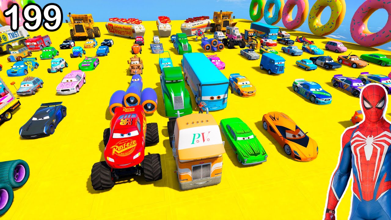 GTA V Mods Stunt Car Racing Challenge By SPIDER-MAN With Amazing DISNEY CARS AND MCQUEEN ep 199