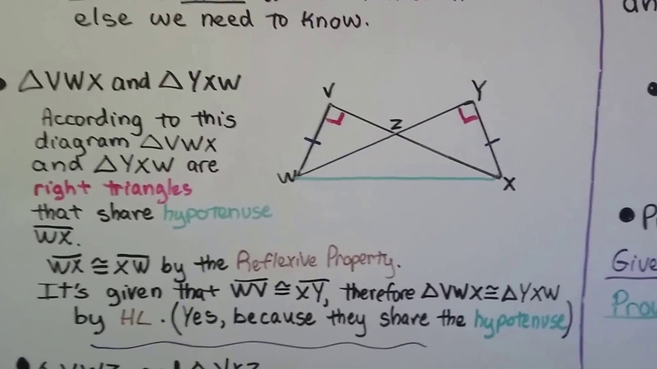 Geometry 4 6c Hypotenuse Leg Hl Congruence Theorem Youtube