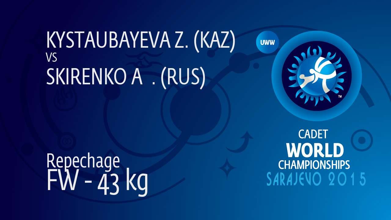 Repechage FW - 43 kg: A. SKIRENKO (RUS) df. Z. KYSTAUBAYEVA (KAZ) by FALL, 4-0